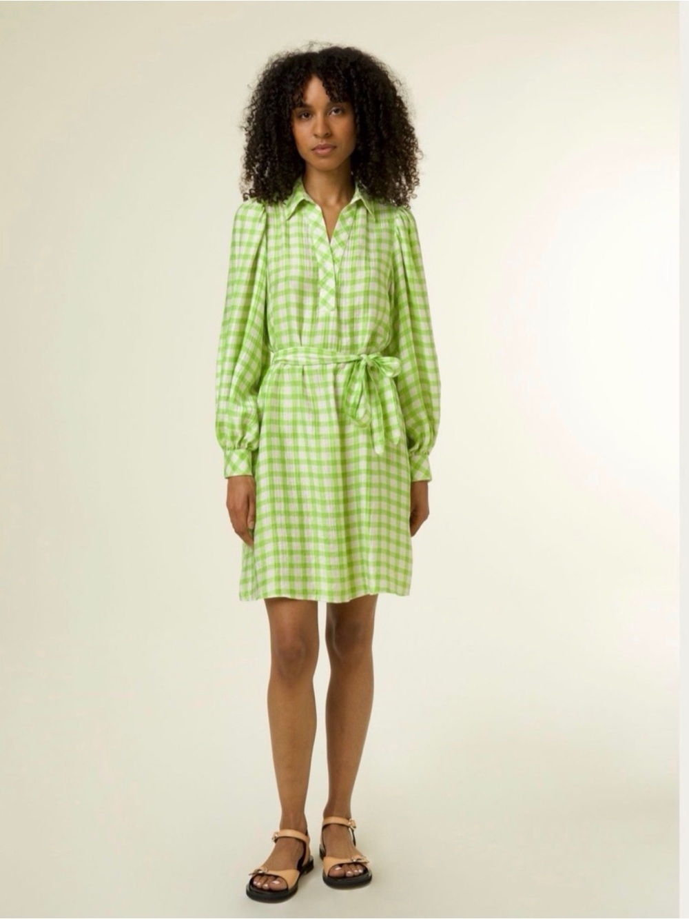 FRNCH Paris Gingham Long Sleeve Shirtdress Size XS